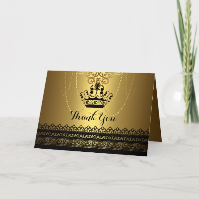 Black & Gold Crown Danke-Karte Dankeskarte (Vorderseite)