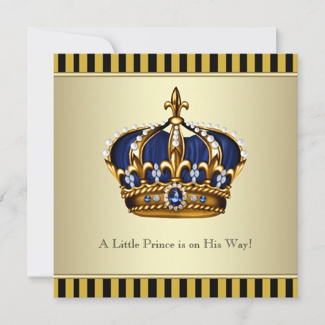 Black Gold Crown Little Prince Boy Baby Dusche Einladung (Vorderseite)