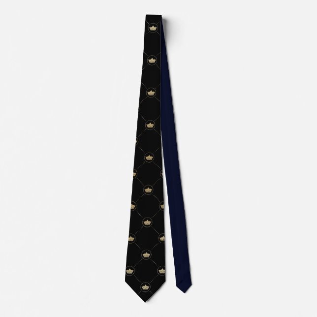 Black Gold Crown Pattern Neck Tie Krawatte (Vorderseite)