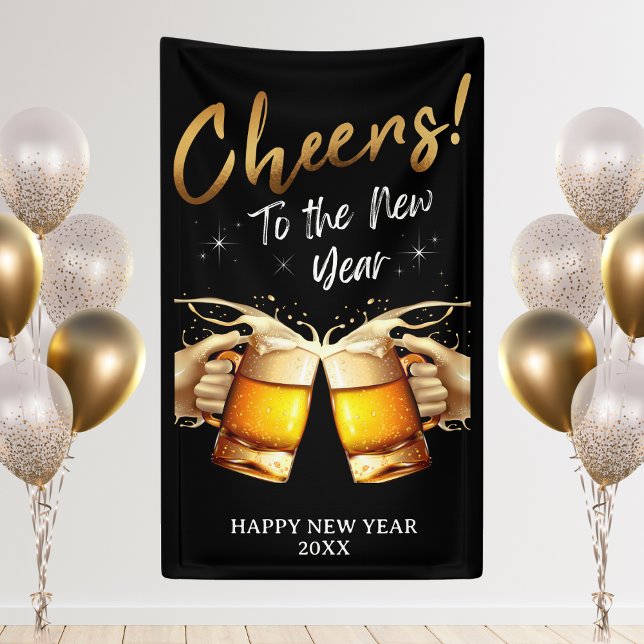 Black & Gold Crus Silvester Party 2024 Banner (Black & Gold Cheers to New Years Eve Party 2024 Banner)