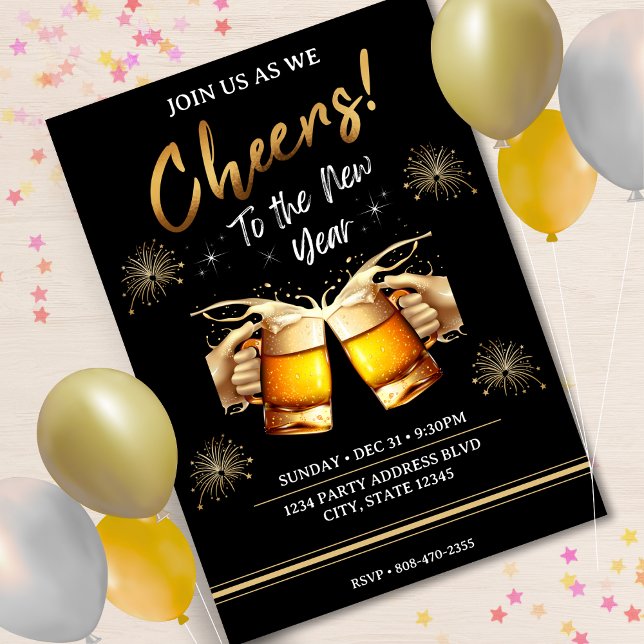 Black & Gold Crus Silvester Party 2024 Einladung (Black & Gold Cheers to New Years Eve Party 2024 Invitation)