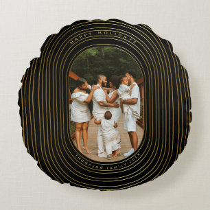 Black Gold Custom Foto Family Weihnachten Rundes Kissen