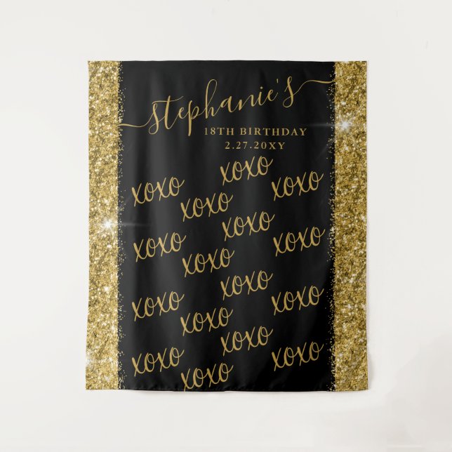 Black Gold Custom Fotobooth Selfie Foto Hintergrun Wandteppich (Vorderseite)