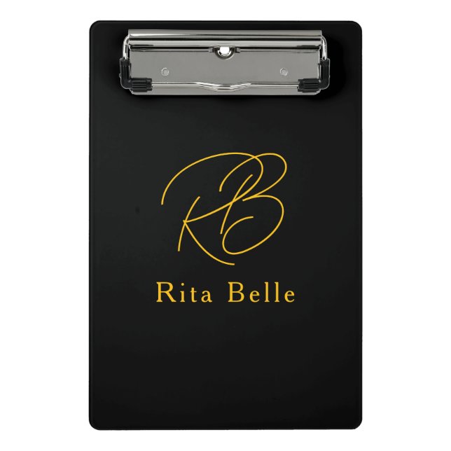 Black Gold Custom Name Elegant  Mini Klemmbrett (Vorderseite)