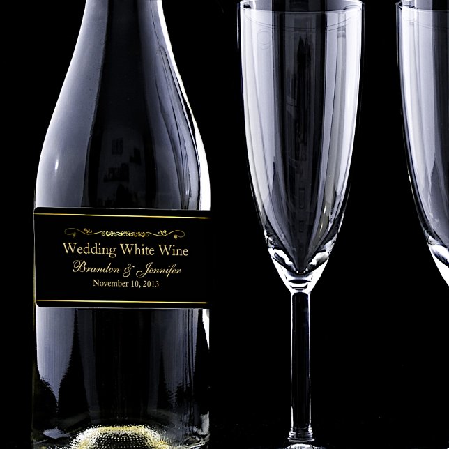 Black & Gold Custom Wedding Mini Vins Étiquettes (Créateur téléchargé)