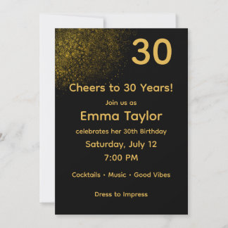 Black & Gold Customizable Birthday Invitation Einladung