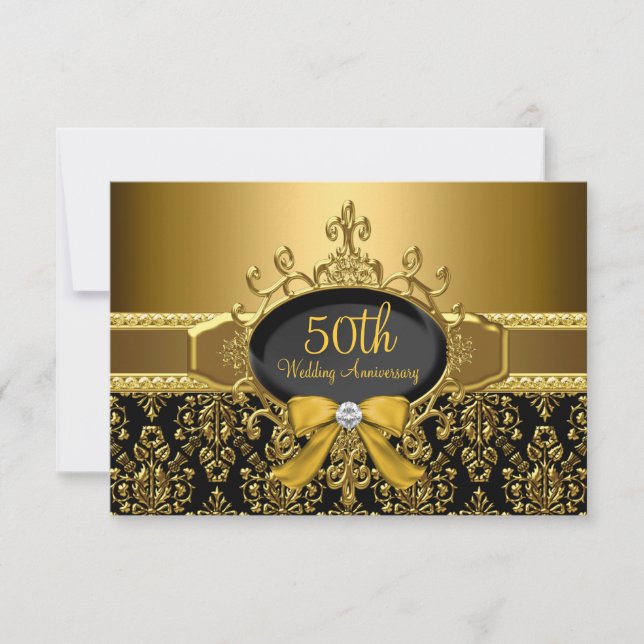 Black & Gold Damask 50e anniversaire RSVP (Devant)