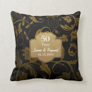 Black & Gold Damask 50th Wedding Anniversary 2c Kissen