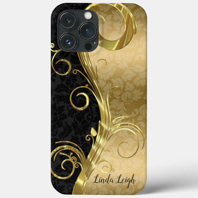 Black & Gold Damask Case-Mate iPhone Hülle (Rückseite)