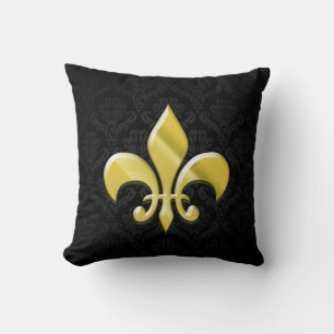 Black/Gold Damask Fleur de Lis Kissen