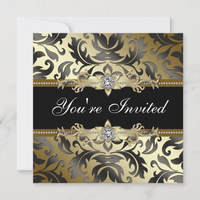 Black Gold Damask Jeden Anlaß-Party Einladungen (Vorderseite)