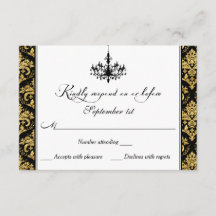 Black, Gold Damask, Kronleuchter-Antwortkarte