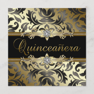 Black Gold Damask Quinceanera Einladung