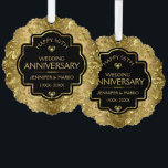 Black & Gold Damaskus 50. Hochzeitstag Ornament Karte<br><div class="desc">Eleganter schwarzer und glänzender goldener Hintergrund,  anpassbar 50. Hochzeitstag Template.</div>