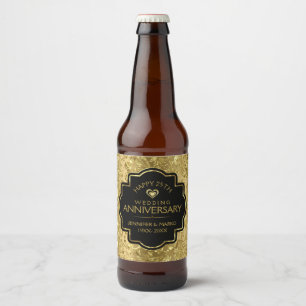 Black & Gold Damaskus zum 50. Hochzeitstag Bierflaschenetikett