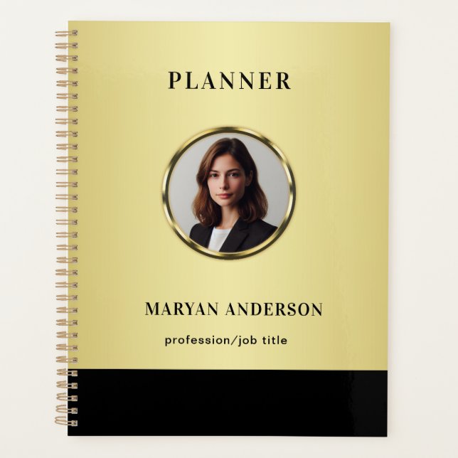 Black & gold design, Logo or Photo in gold circle, Planer (Vorderseite)