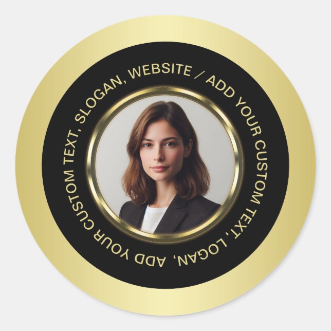 Black & gold design, Logo or Photo in gold circle, Runder Aufkleber (Vorderseite)