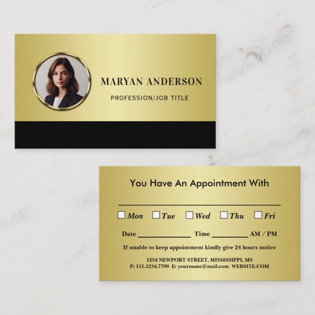 Black & gold design, Logo or Photo in gold circle, Terminkarte (Vorne/Hinten)