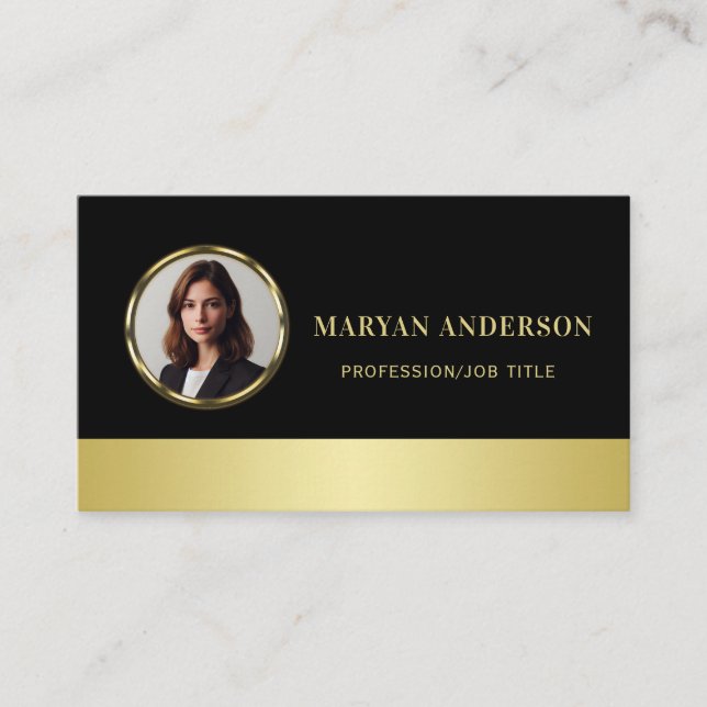 Black & gold design, Logo or Photo in gold circle, Terminkarte (Vorderseite)