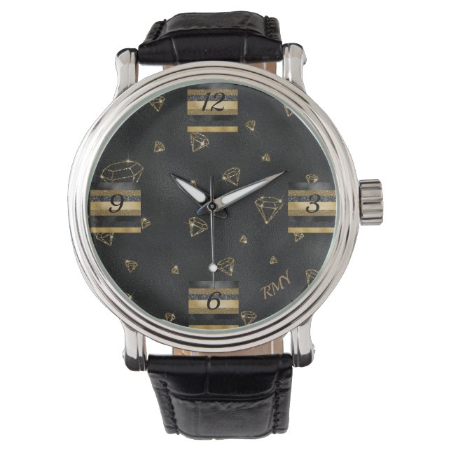 Black & Gold Diamond Design eWatch Armbanduhr (Vorderseite)