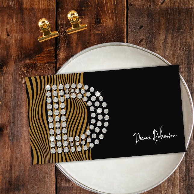 Black Gold Diamond Initial D Social Media Monogram Visitenkarte (Front)