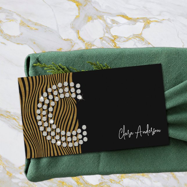 Black Gold Diamond Initial Social Media Monogram Visitenkarte (Front)