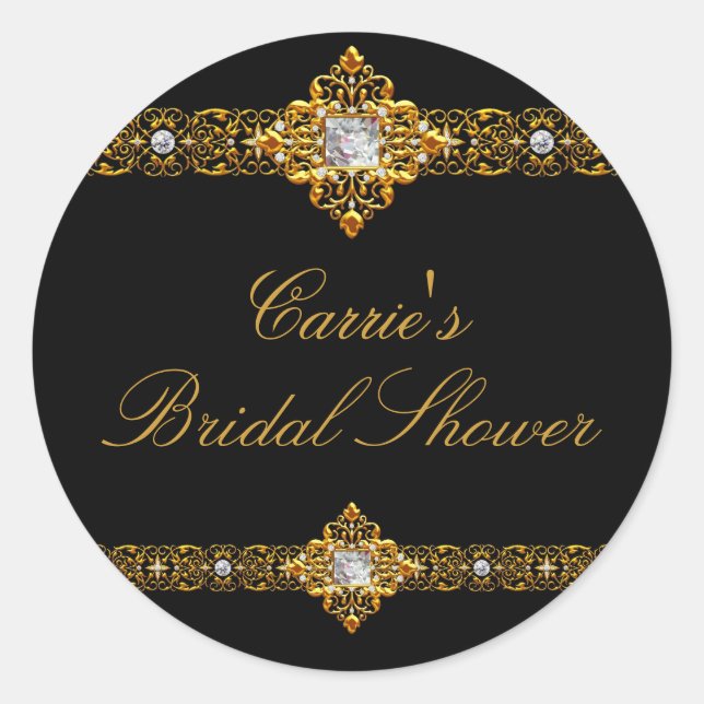 Black & Gold Diamond Jewel Brautparty Sticker (Vorderseite)