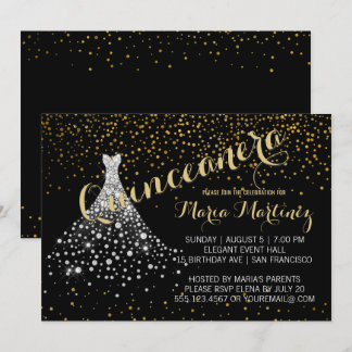 Black Gold Diamond Kleid Quinceanera Einladung