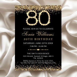 Black Gold Diamonds 80th Birthday Party Invitation Einladung