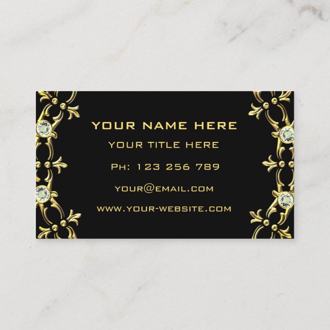 Black Gold Diamonds Business Card Design Ihre eige Visitenkarte (Rückseite)