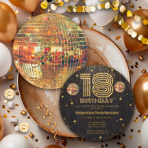Black Gold Disco Ball Golden Birthday 18th Party 