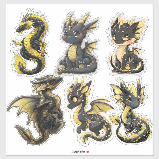 Black & Gold Dragons Custom-Cut Vinyl Sticker (Blatt)