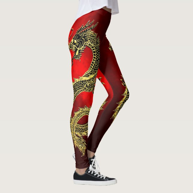 Black Gold Dragons Red Gradient Leggings (Rechts)
