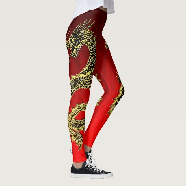 Black Gold Dragons Red Gradient Leggings (Rechts)