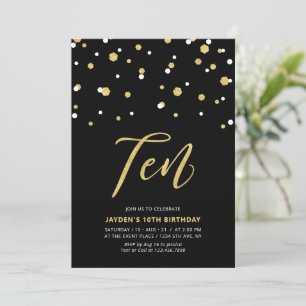 Black & Gold Einfache 10. Teen Birthday Party Invi Einladung