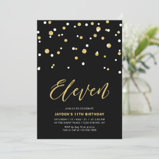 Black & Gold Einfache 11. Teen Birthday Party Invi Einladung