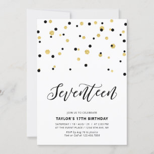 Black & Gold Einfache 17. Teen Birthday Party Einladung