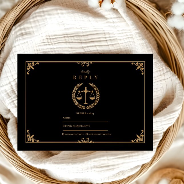 Black Gold EleganLaw School Abschluss RSVP Karte (Von Creator hochgeladen)