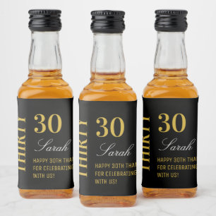 Black & Gold Elegant 30. Geburtstag Vielen Dank Alkoholflaschenetikett