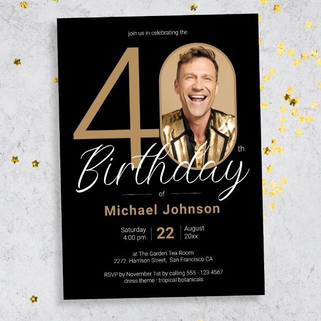Black Gold Elegant 40e invitation anniversaire (Mockup View)