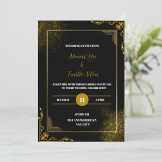Black Gold Elegant Faire-part de mariage moderne