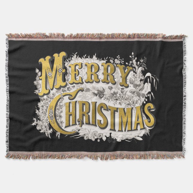 Black Gold Elegant Frohe Weihnachten Rustikale Vin Decke (Vorderseite)