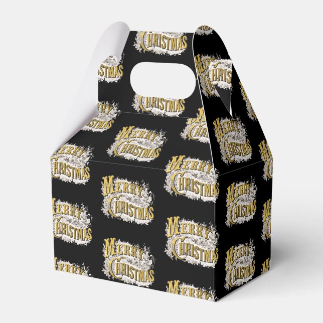 Black Gold Elegant Frohe Weihnachten Rustikale Vin Geschenkschachtel (Vorderseite)