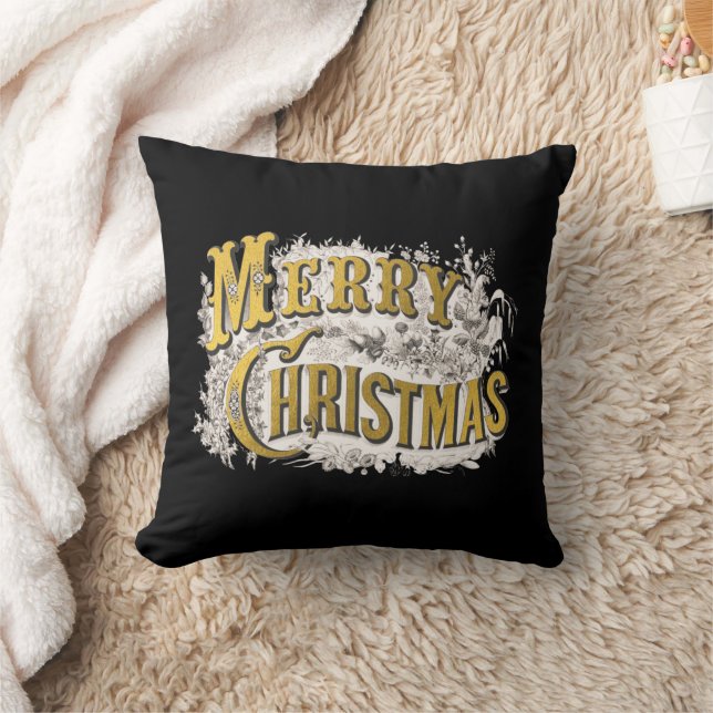 Black Gold Elegant Frohe Weihnachten Rustikale Vin Kissen (Decke)