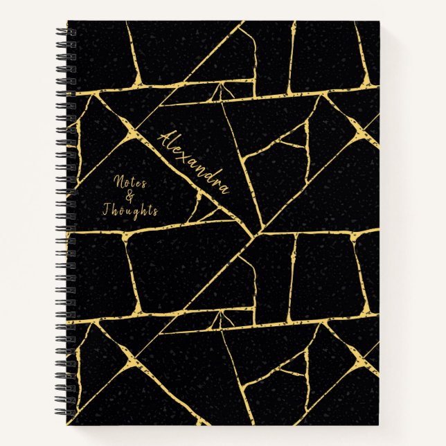 Black Gold Elegant Kintsugi Pottery Japanische Kun Notizbuch (Vorderseite)