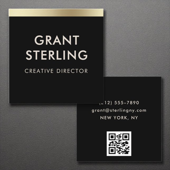 Black Gold Elegant Minimal Typografie QR Code Quadratische Visitenkarte (Von Creator hochgeladen)