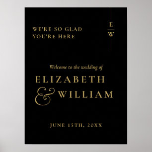 Black Gold Elegant Monogram Wedding Welcome Sign Poster