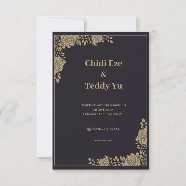 Black & Gold Elegant Wedding Invitation (Devant)