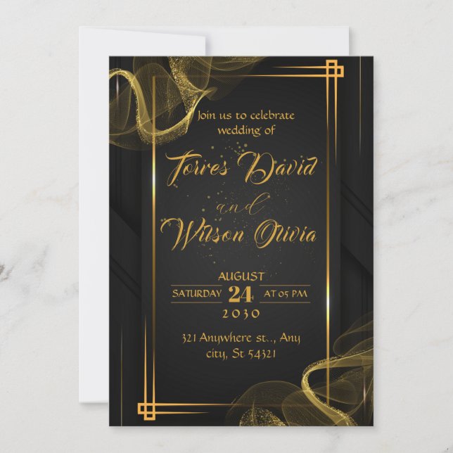 Black & Gold Elegant Wedding Invitation (Devant)