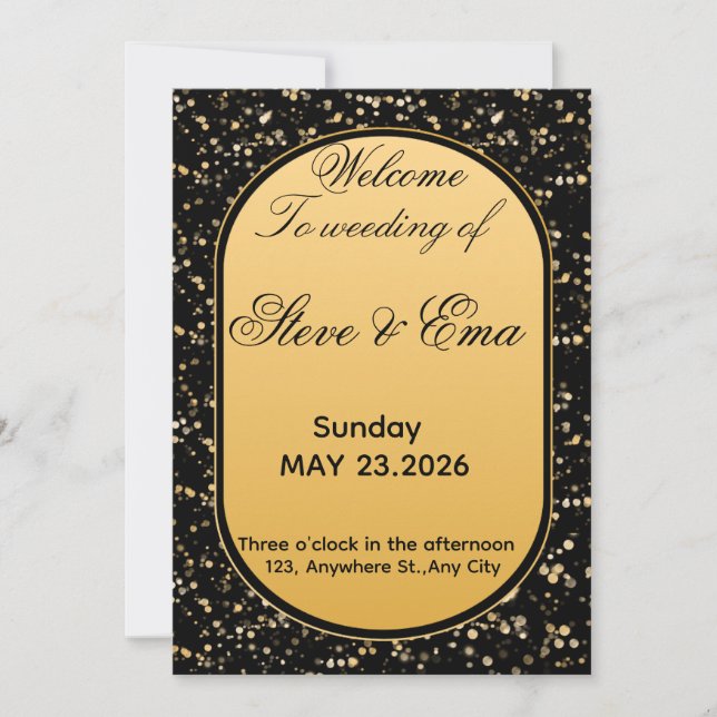 Black & Gold Elegant Wedding Invitation | Luxury R Einladung (Vorderseite)
